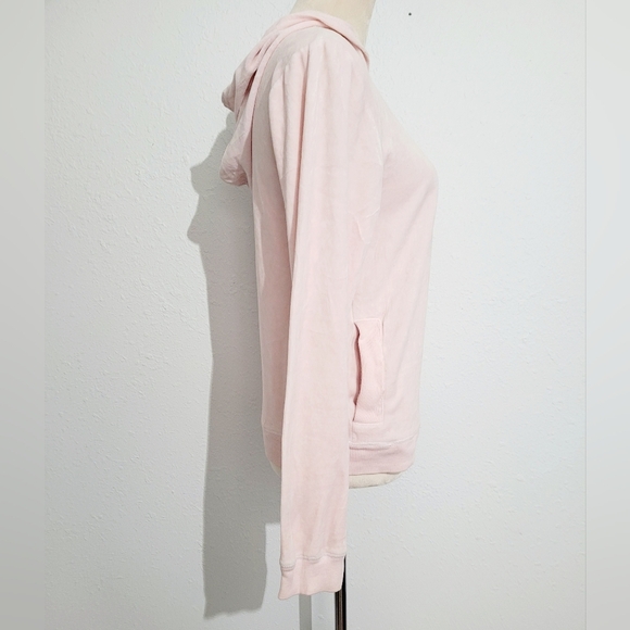 TOMMY HILFIGER Pink Velour Pullover 1/4 Zip Hoodie Sweatshirt Womens Large - Picture 2 of 8